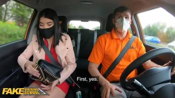 Fake Driving Lady Dee sucks instructors disinfected burning cock